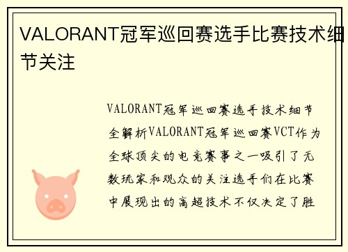 VALORANT冠军巡回赛选手比赛技术细节关注